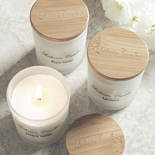 LOCHRAIN Set Velas Perfumadas de Soja – Aromaterapia Ecológica – Lavanda, Vainilla Francesa y Néctar de Durazno - Velas Aromaticas con Aceites Esenciales y Productos Botánicos - Caja de Madera