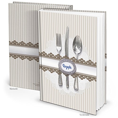 Logbuch-Verlag - Libro de recetas para escribir usted mismo con y sin esquinas metálicas - blanco y gris a rayas y diseño de tabla de madera, color blanco y gris a rayas ohne Metallecken