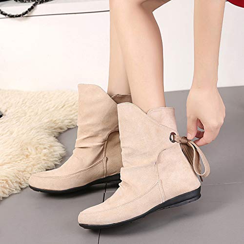 Logobeing Zapatos Mujer Botines Mujer Tacon Medio Planos Invierno Alto Botas de Mujer Casual Plataforma Nieve Ante Altas Botas de Cordones Seguridad Zapatillas-Botas(41,Beige)