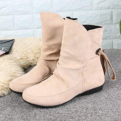 Logobeing Zapatos Mujer Botines Mujer Tacon Medio Planos Invierno Alto Botas de Mujer Casual Plataforma Nieve Ante Altas Botas de Cordones Seguridad Zapatillas-Botas(41,Beige)