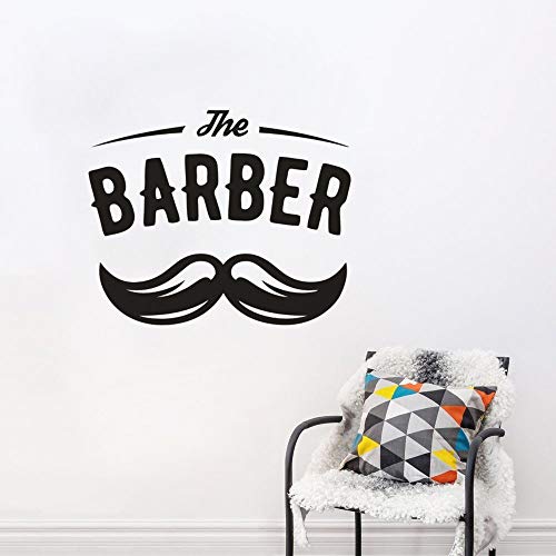 Logotipo de barbero pegatina de vinilo para ventana decoración de peluquería logotipo de peluquería pegatina de pared bigote arte de pared calcomanía cartel decoración de pared pegatina A2 42x34cm