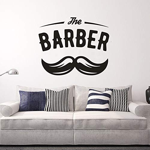 Logotipo de barbero pegatina de vinilo para ventana decoración de peluquería logotipo de peluquería pegatina de pared bigote arte de pared calcomanía cartel decoración de pared pegatina A2 42x34cm