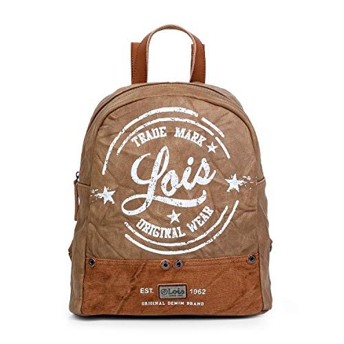 Lois - Mochila Pequeña de Mujer de Diseño. Cuero PU Estampado y Fruncido. para Diario Paseo o Viaje. Resistente Fuerte Práctica y de Calidad. Estilo Casual. Marca y Moda. 303099, Color Beige