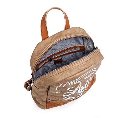 Lois - Mochila Pequeña de Mujer de Diseño. Cuero PU Estampado y Fruncido. para Diario Paseo o Viaje. Resistente Fuerte Práctica y de Calidad. Estilo Casual. Marca y Moda. 303099, Color Beige