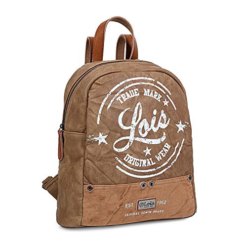 Lois - Mochila Pequeña de Mujer de Diseño. Cuero PU Estampado y Fruncido. para Diario Paseo o Viaje. Resistente Fuerte Práctica y de Calidad. Estilo Casual. Marca y Moda. 303099, Color Beige