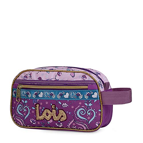 Lois - Neceser Infantil de Niña Bolsa de Aseo Estampado Cachemir Asa de Mano Amplio Cómodo Práctico Ligero y Resistente Colegio Deporte o Viaje 130223, Color Morado