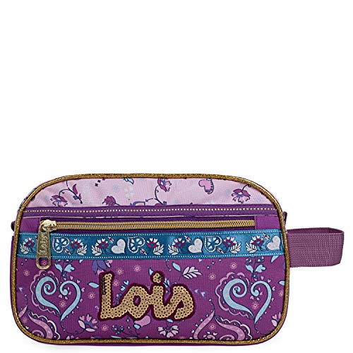 Lois - Neceser Infantil de Niña Bolsa de Aseo Estampado Cachemir Asa de Mano Amplio Cómodo Práctico Ligero y Resistente Colegio Deporte o Viaje 130223, Color Morado