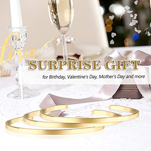 Lolalet Pulsera Regulable Aceo Inoxidable, Chapado Oro 18K Brazalete Muñequero Abierto Ajustable de Acabado Pulido Liso, Joyería de Regalo para Mujer, Chica, Niña -Dorado