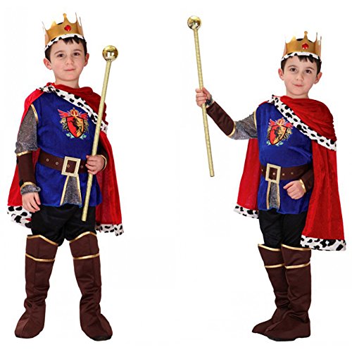 LOLANTA 7PCS Niño Medieval Príncipe Rey Disfraz Niño Halloween Príncipe Cosplay (5-6 años)
