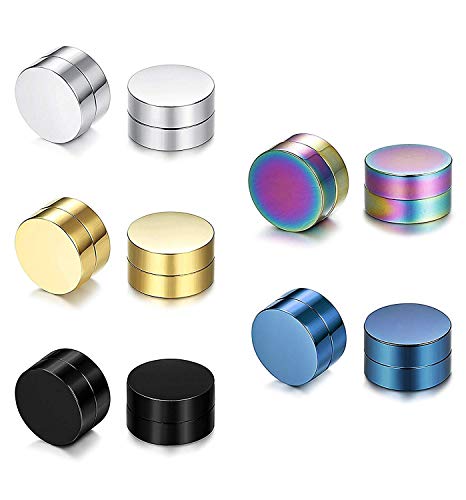 LOLIAS 10 PCS Acero Inoxidable Pendientes para Mujeres Hombres Pendientes Magnéticos Clip Aro Pendientes Circulares Multicolores Pendientes Sin Agujero