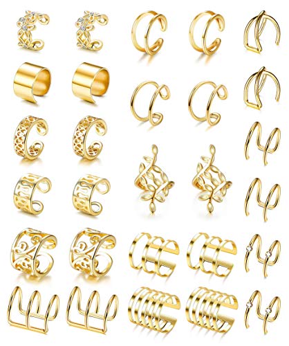 LOLIAS 14 Pares Clips Orejas para Mujeres Niñas No Piercing Pendientes Aro de Oreja sin Perforación Puños de Oreja Clips de Cartílago14 Estilos Variados