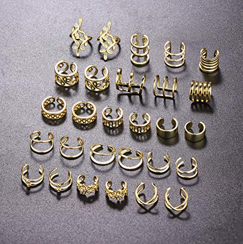 LOLIAS 14 Pares Clips Orejas para Mujeres Niñas No Piercing Pendientes Aro de Oreja sin Perforación Puños de Oreja Clips de Cartílago14 Estilos Variados