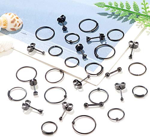 LOLIAS 30PCS Acero Inoxidable Aros Pequeños Pendientes Cartílago para Mujeres Hombres Helix Pendientes Negro Aretes Tragus Círculo Piercing de Oreja CZ Bola Piercing Cartílago para Mujer Hombre 20G