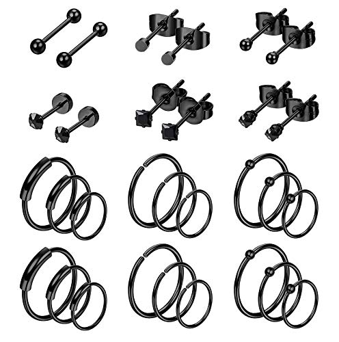LOLIAS 30PCS Acero Inoxidable Aros Pequeños Pendientes Cartílago para Mujeres Hombres Helix Pendientes Negro Aretes Tragus Círculo Piercing de Oreja CZ Bola Piercing Cartílago para Mujer Hombre 20G