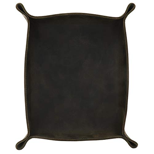 Londo Organizador de bandeja de piel auténtica, práctica caja de almacenamiento para carteras, relojes, llaves, monedas, teléfonos móviles y equipo de oficina, Verde Caqui (OTTO283)