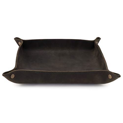 Londo Organizador de bandeja de piel auténtica, práctica caja de almacenamiento para carteras, relojes, llaves, monedas, teléfonos móviles y equipo de oficina, Verde Caqui (OTTO283)