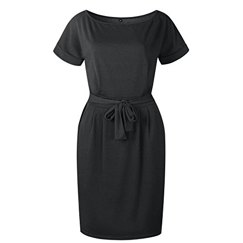 Longwu Vestido de Manga Corta Elegante de Las Mujeres para Trabajar el Vestido Ocasional del lápiz con la Correa Negro-L