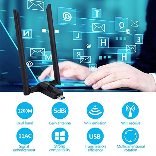 LONOSUN Adaptador inalámbrico WiFi Dongle-USB 1200 Mbps (Plug and Play, no Requiere instalación de Controlador), Adaptador USB WiFi para PC/Computadora de Escritorio/portátil/Tableta con Antena Dual