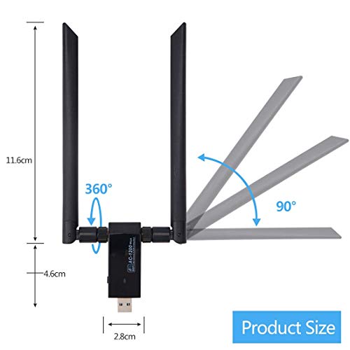 LONOSUN Adaptador inalámbrico WiFi Dongle-USB 1200 Mbps (Plug and Play, no Requiere instalación de Controlador), Adaptador USB WiFi para PC/Computadora de Escritorio/portátil/Tableta con Antena Dual