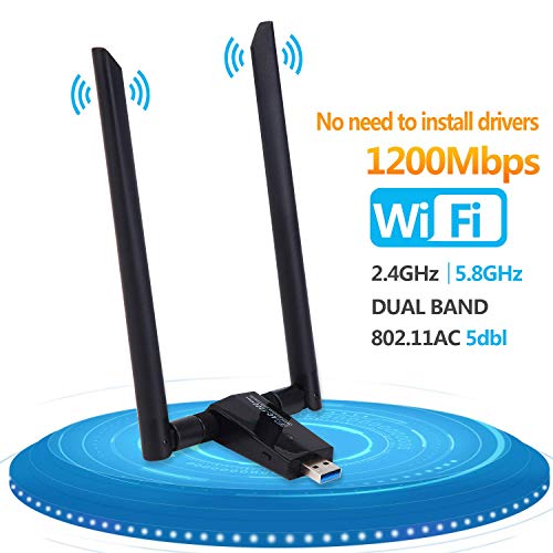 LONOSUN Adaptador inalámbrico WiFi Dongle-USB 1200 Mbps (Plug and Play, no Requiere instalación de Controlador), Adaptador USB WiFi para PC/Computadora de Escritorio/portátil/Tableta con Antena Dual