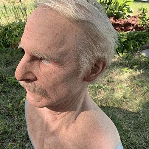 LOPP Another me-The Elder Old Man Headgear for Masquerade, Skin-Safe Latex Halloween Realistic Headgear Decor, Male Disguise Halloween Fancy Dress Head Mask, Human Wrinkle Scary Hat
