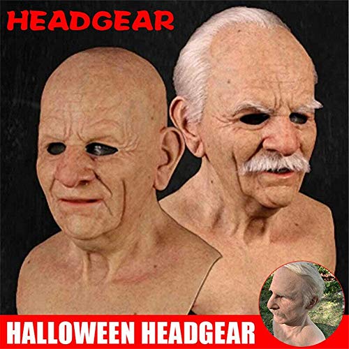 LOPP Another me-The Elder Old Man Headgear for Masquerade, Skin-Safe Latex Halloween Realistic Headgear Decor, Male Disguise Halloween Fancy Dress Head Mask, Human Wrinkle Scary Hat