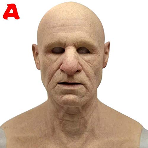 LOPP Another me-The Elder Old Man Headgear for Masquerade, Skin-Safe Latex Halloween Realistic Headgear Decor, Male Disguise Halloween Fancy Dress Head Mask, Human Wrinkle Scary Hat