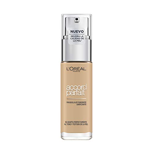 L'Oréal Paris Accord Parfait, Base de maquillaje acabado natural con ácido hialurónico, tono piel medio 3N, 30 ml