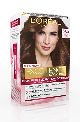 L'Oréal Paris Excellence - Crema Colorante Permanente Triple Cuidado con Pro-Keratina y Savia Nutritiva, Tono 5.02 Castaño Claro Helado