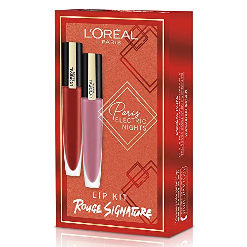 L'Oréal Paris Makeup – Caja de regalo para mujer, 2 tintes de labios de larga duración, color rojo, signo 115 I'm Worth It, 105 I Rule