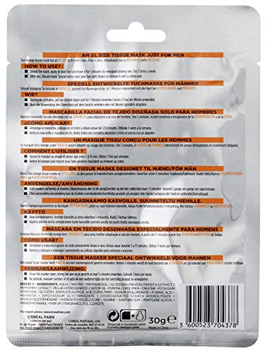 L'Oréal Paris Men Expert Hydra Energetic, Mascarilla de Tejido Energizante para Hombres - paquete de 4