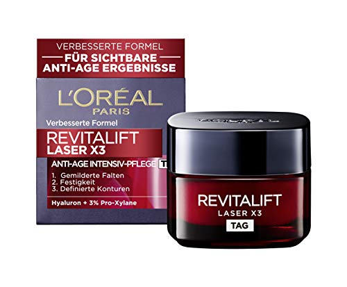 L'Oréal Paris Revitalift Laser Crema de día triple acción con ácido hialurónico, crema facial antiedad, triple efecto antienvejecimiento, piel tersa y arrugas atenuadas, 50 ml