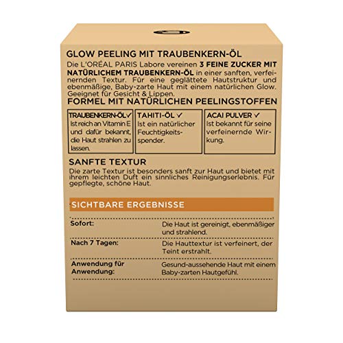 L'Oréal Paris Sugar Scrubs Glow - Exfoliante facial con azúcar y aceite de pepitas de uva para una piel lisa y radiante, 2 unidades (2 x 15 ml)