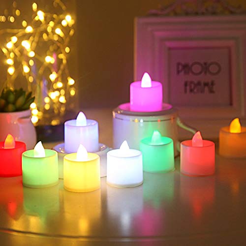 Lorenlli Luz de vela sin llama con pilas reutilizable LED Lámpara de luz de cortejo de fiesta de cumpleaños romántica y colorida