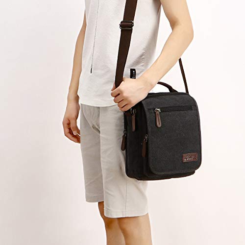 LOSMILE Bolsos Bandolera Hombre Pequeñas Bolsos de mano Bolsa de Hombro Messenger Bag Bolsa de Lona para iPad mini Escolares Sport Casual (Negro)