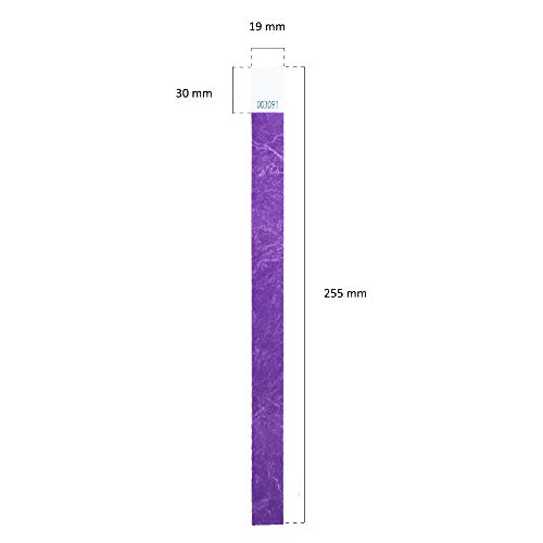 Lote de 100 pulseras de papel tyvek de 19 mm para eventos, festivales - A prueba de rasgaduras y personalizables - 12 colores disponibles (Púrpura)