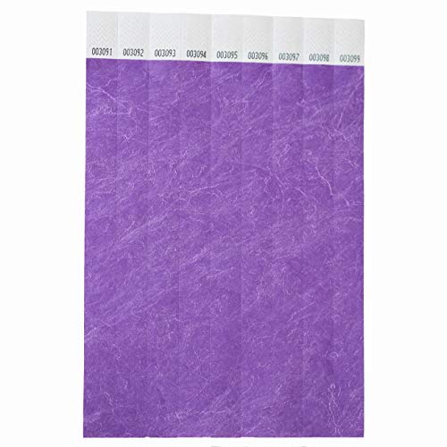 Lote de 100 pulseras de papel tyvek de 19 mm para eventos, festivales - A prueba de rasgaduras y personalizables - 12 colores disponibles (Púrpura)