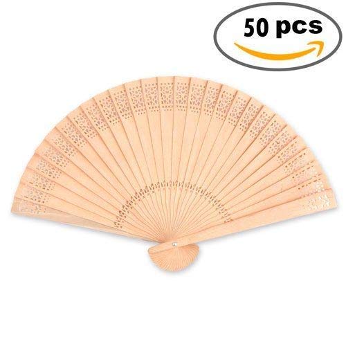 Lote de 50 Abanicos Madera Natural Boda - Abanicos de Madera 100% Natural Kraft Sándalo. Abanicos Muy Baratos para Detalles de Bodas, Bautizos, Comuniones y Eventos