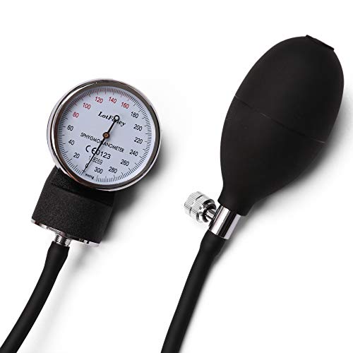 LotFancy Esfigmomanómetro Aneroide, Tensiometro Monitor Profesional de Presión Arterial Manual, Manguito Adulto Grande con Estuche - Negro (32-50cm)