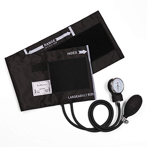 LotFancy Esfigmomanómetro Aneroide, Tensiometro Monitor Profesional de Presión Arterial Manual, Manguito Adulto Grande con Estuche - Negro (32-50cm)