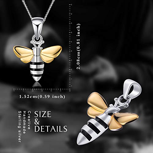 Lotus Fun - Collar de plata de ley S925 con colgante de abeja de abeja con collares de cadena de eslabones de 43 cm, hecho a mano de joyería única regalo para mujeres y niñas