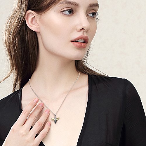 Lotus Fun - Collar de plata de ley S925 con colgante de abeja de abeja con collares de cadena de eslabones de 43 cm, hecho a mano de joyería única regalo para mujeres y niñas