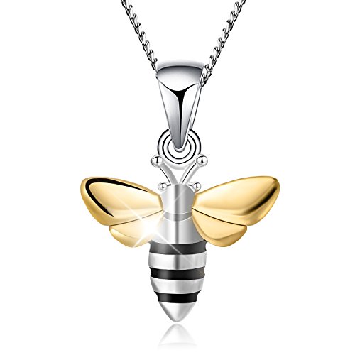 Lotus Fun - Collar de plata de ley S925 con colgante de abeja de abeja con collares de cadena de eslabones de 43 cm, hecho a mano de joyería única regalo para mujeres y niñas