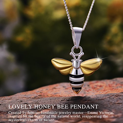 Lotus Fun - Collar de plata de ley S925 con colgante de abeja de abeja con collares de cadena de eslabones de 43 cm, hecho a mano de joyería única regalo para mujeres y niñas