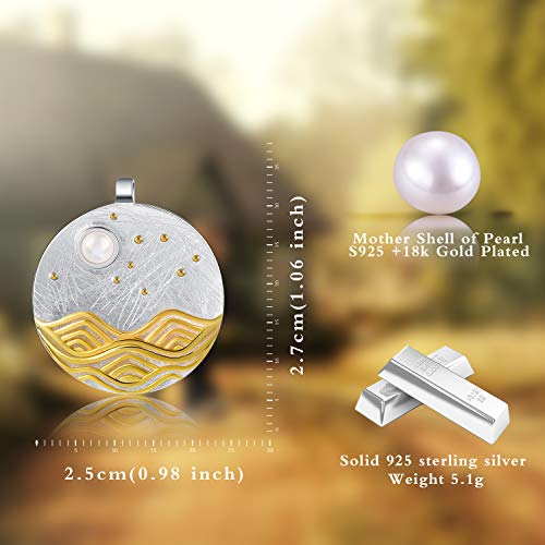 Lotus Fun S925 Collar de Plata de Ley Colgante de Luna en el mar Colgante con Cadena de eslabones Longitud 17 Pulgadas, joyer¨ªa Hecha a Mano para Mujeres y ni?as