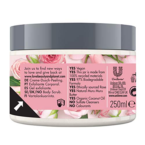 Love Beauty and Planet Exfoliante Corporal para Piel seca, Manteca de Murumuru y Rosa Vegano - Pack de 3 x 250 ml (Total: 750 ml)