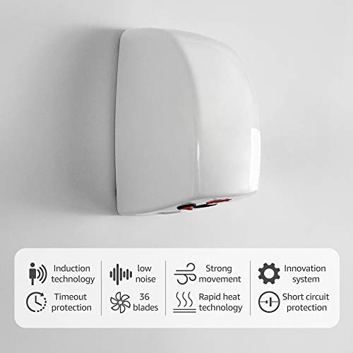 Lovebay Secador de Manos - Secador de Manos de Alta Velocidad Cero Segundo Automático Lnicio Rápido IPX1 Impermeable 5s Secado Rápido Hogar, Comercial Blanco (Viento Frío y Cálido)