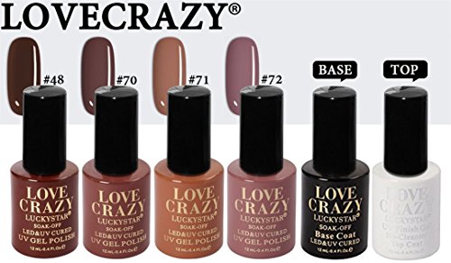 LOVECRAZY® Series Esmaltes de Uñas en Gel Permanente/Semipermanente para Manicura y Pedicura, 4 Esmaltes de Colores,Top Coat y Base Coat UV LED (48,70,71,72)