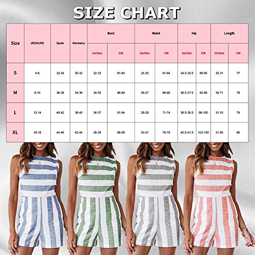 Lover-Beauty Mono Corto Mujer Verano Casual Raya Vendaje en Cintura Alta con Bosillo Hombro Descubierto Sin Manga Cuello Colgante Casual Oficina Piernas Anchas