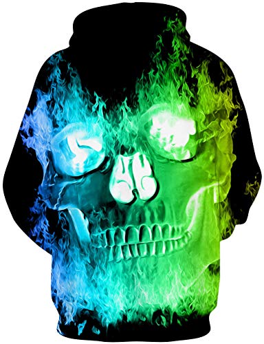 Loveternal Skull Hoodie 3D Sudadera con Capucha Impresión Galaxy Jumper Patrón de Bolsillo Sweatshirt para Hombres Mujeres XL